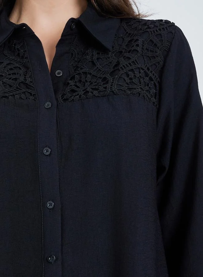 Take Two  Black Lace Detail Longline Shirt and Pants Co-Ords for Women | Best Price UAE