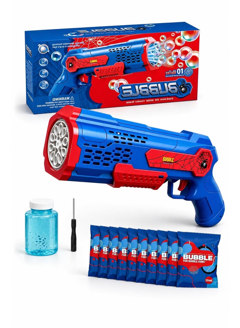 Automatic LED Bubble Gun for Kids with 10-Hole Bubble Outlet, Bubble Solution Bottle, 10 Concentrated Refills and Screwdriver, Light-Up Outdoor Bubble Toy for Ages 3+ - Image 1