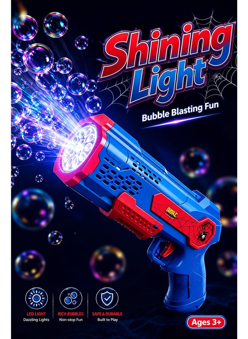 Automatic LED Bubble Gun for Kids with 10-Hole Bubble Outlet, Bubble Solution Bottle, 10 Concentrated Refills and Screwdriver, Light-Up Outdoor Bubble Toy for Ages 3+ - Image 2