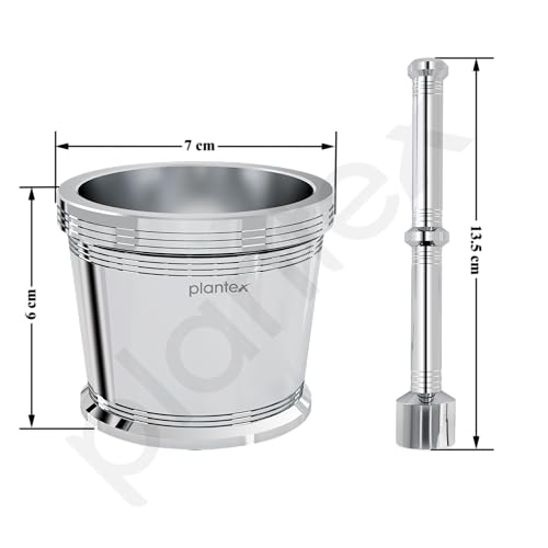 Plantex Stainless Steel mortar and pestle/Spice Mixer/Ginger Garlic Crusher/Khalbatta/Khal/Imam Dasta/Okhli for Kitchen- Size 1(Dia: 6.75, H: 5.75 cm) - Image 2