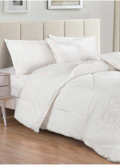4 Pieces Winter Comforter Set Single Size 160x210cm Embossed Patterned Bedding Sets Includes Comforte Fitted sheet Pillowcases & Cushion Cover