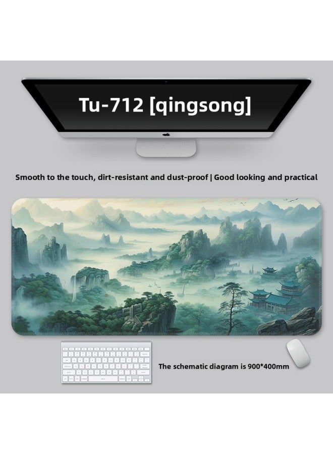 Mouse Pad Large National Style Landscape College Student Table Mat Game Special Keyboard Pad Men's And Women's Computer Office Mouse Pad-Color:700*300*3-Pattern:TU-712 [Pine]]  - Image 1