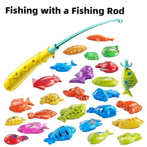 TEMI Fishing Toy Game for Kids 3 4 5 6 7 8 Years Old, 51 Fish Bath Playset for Toddlers, Toy Magnetic Rod and Fishing Net, Outdoor Water Toys for Kids Age 3-5, Party for Boy and Girl - Image 4