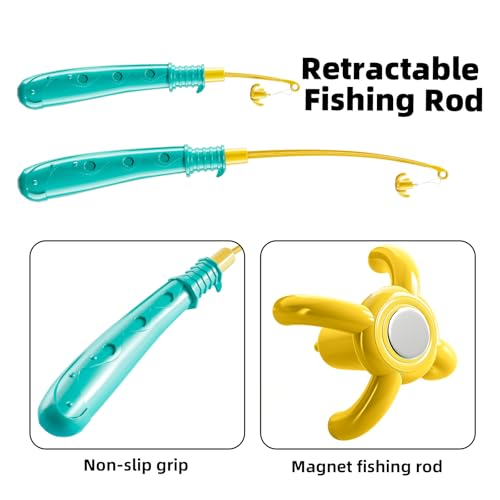 TEMI Fishing Toy Game for Kids 3 4 5 6 7 8 Years Old, 51 Fish Bath Playset for Toddlers, Toy Magnetic Rod and Fishing Net, Outdoor Water Toys for Kids Age 3-5, Party for Boy and Girl - Image 5