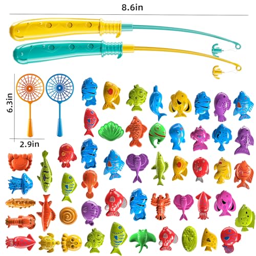 TEMI Fishing Toy Game for Kids 3 4 5 6 7 8 Years Old, 51 Fish Bath Playset for Toddlers, Toy Magnetic Rod and Fishing Net, Outdoor Water Toys for Kids Age 3-5, Party for Boy and Girl - Image 2