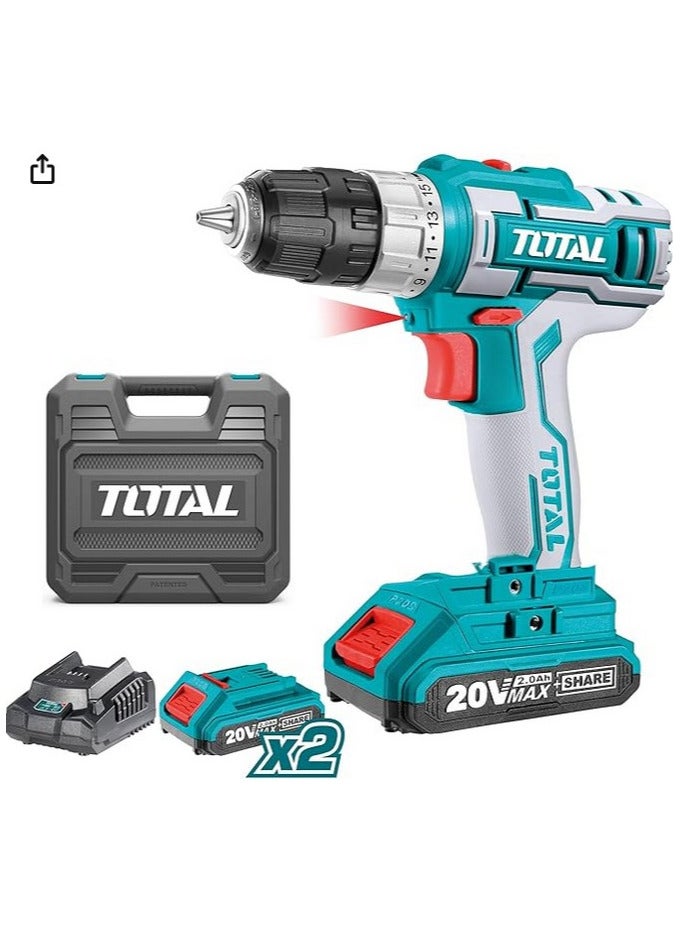 Total 20V Battery Impact Drill, 2 Batteries and 76Nm Charger