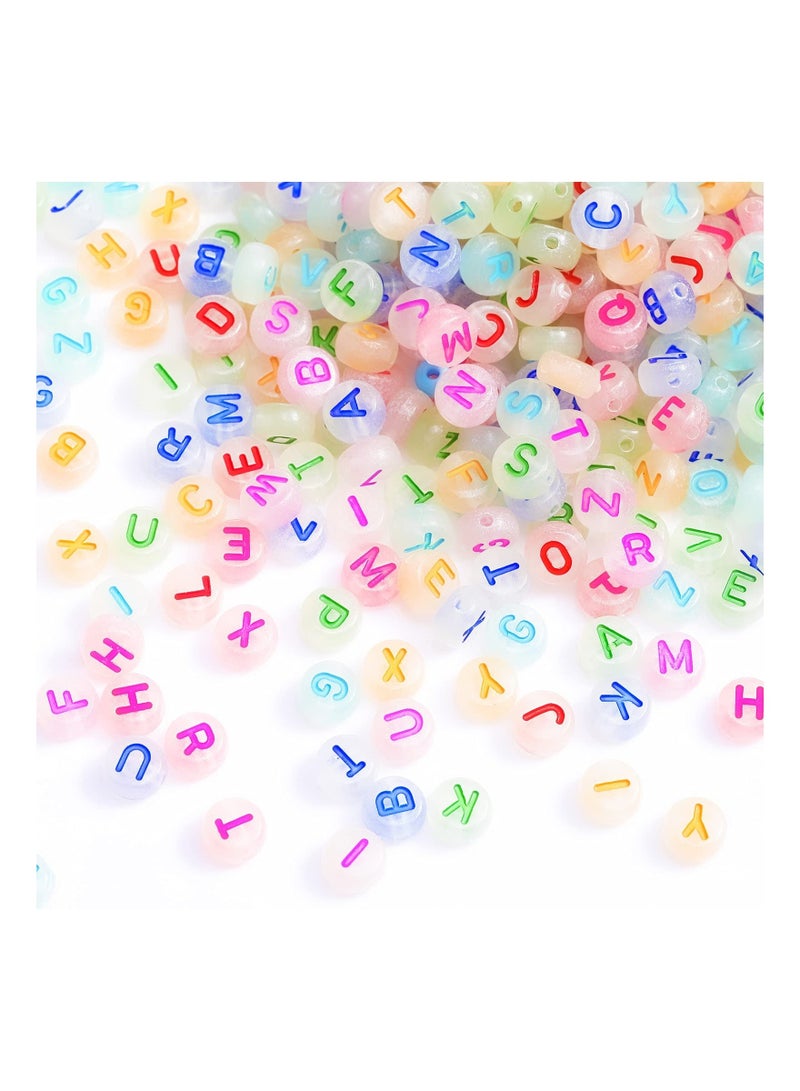 كابتن تيك 100 PCS Luminous Alphabet Letter Beads, KASTWAVE Acrylic Heart Beads Flat Beads Glow in the Dark Number Beads Colorful DIY Star Print for Bracelets Necklace Jewelry Making Supplies (Random English) - Image 4