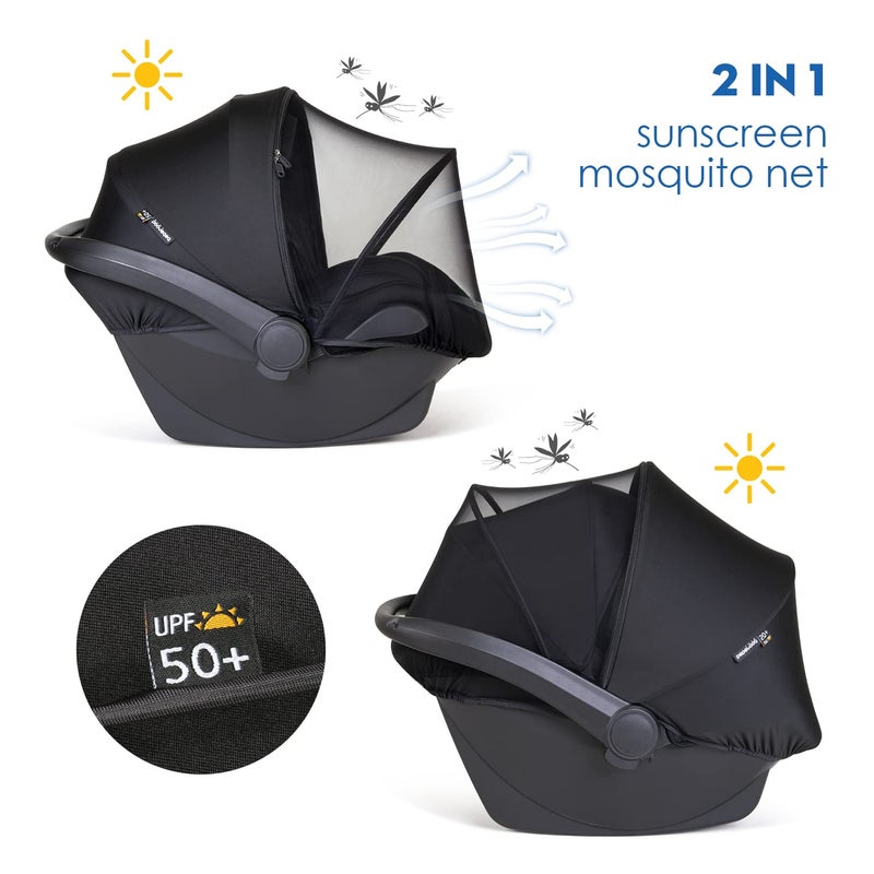 Beberoad Love 2-in-1 Car Seat Canopy - Universal Baby Car Seat Cover with Sunshade & Mesh Protection, 2-Way Zipper for Easy Access (Black) - Image 4
