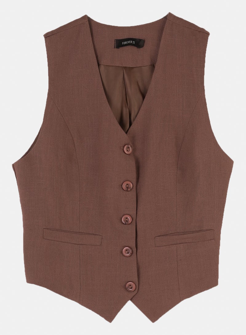 FOREVER 21 Tailored V-Neck Button-Down Waistcoat - Image 1