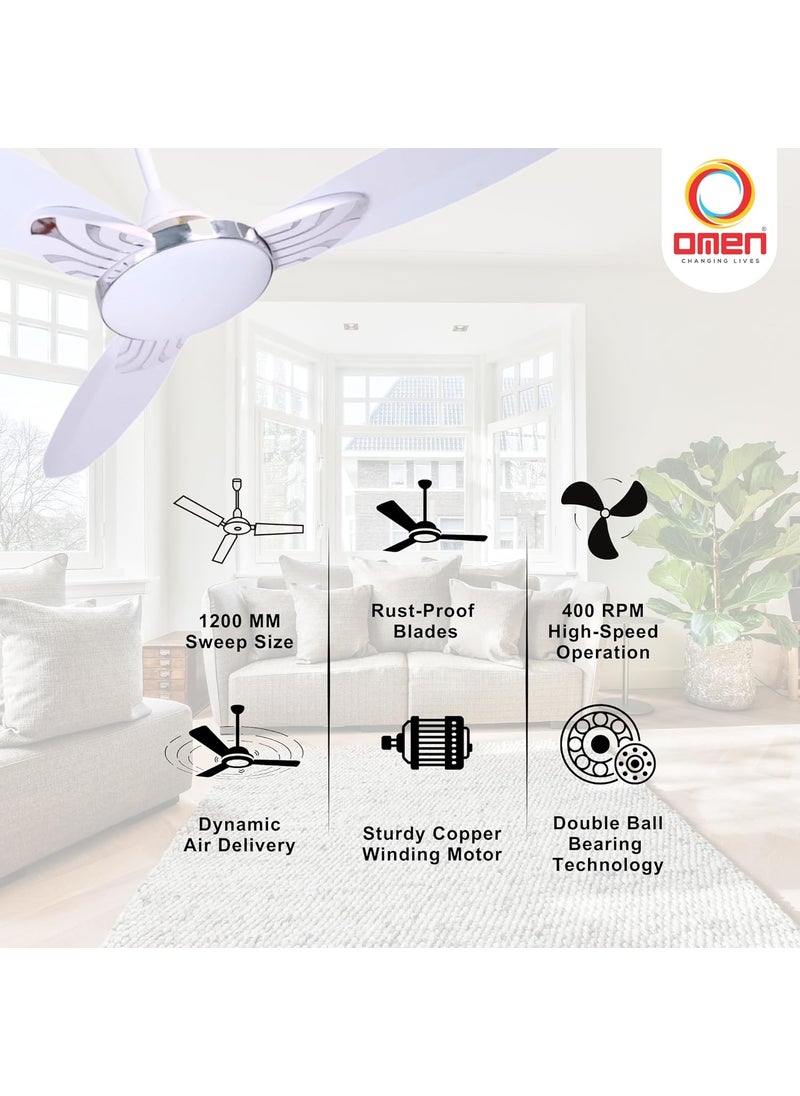 Omen Changing Lives Omen Changing Lives Falcon Prime 1200mm Ceiling Fan Strong and Powerful Ceiling Fan BEE Star Rated Outstanding Performance RPM 400 Air Delivery210 m3min 2 Year Warranty White  - Image 2