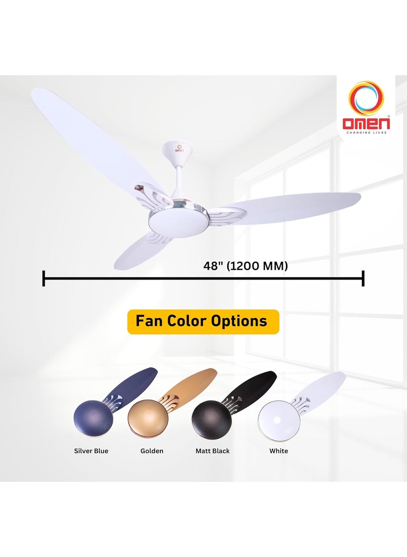 Omen Changing Lives Omen Changing Lives Falcon Prime 1200mm Ceiling Fan Strong and Powerful Ceiling Fan BEE Star Rated Outstanding Performance RPM 400 Air Delivery210 m3min 2 Year Warranty White  - Image 3