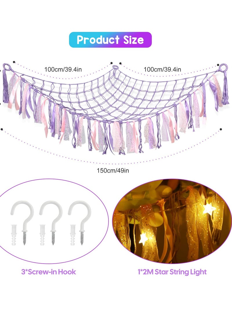 Zikra Stuffed Animal Net or Hammock with LED Light, Toy Hammock Hanging Stuffed Animal Storage Organizer Holder Room Décor with Tassels for Nursery Play Room Kids Bedroom - Image 5