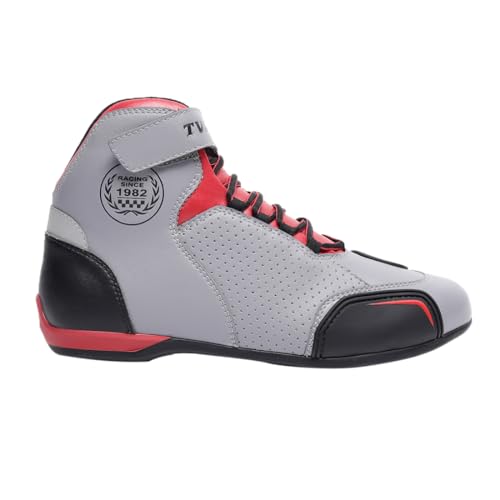 TVS Racing Ankle Length Riding Boots for Men:Waterproof Riding Shoes with Reflective Panels (Size-9/Grey) - Image 1
