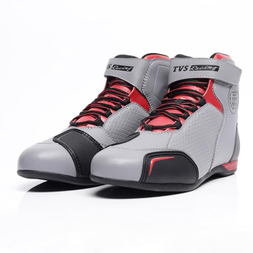 TVS Racing Ankle Length Riding Boots for Men:Waterproof Riding Shoes with Reflective Panels (Size-9/Grey) - Image 5
