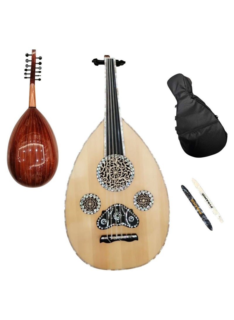 Al-Karz Music - Super Deluxe Oud by Mohamed Farouk Al Fayoumi, includes a padded bag and two pyramid picks. - Image 1