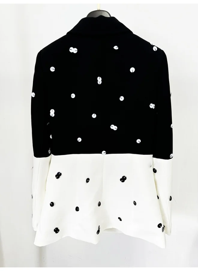 Madam Uniq European and American Celebrity Fashion Sequin Beaded Color Block Suit Jacket and Fishtail Long Midi Skirt Set