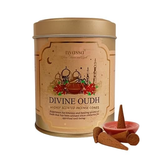 Nyassa Divine Oudh Highly Scented Incense Cone | Oudh Fragrance | Pure Long-Lasting Dhoop Cones for Pooja, Meditation, Home Fragrance | 40 Dhoop Cones in Tin Box (100g) - Image 1