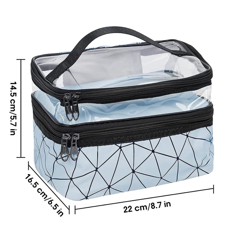 BluBasket Makeup Bag Double Layer Large Cosmetic Case Travel Make up Organizer Pouch Toiletry Bag Makeup Brush Bag for Women Girls Blue - Image 5