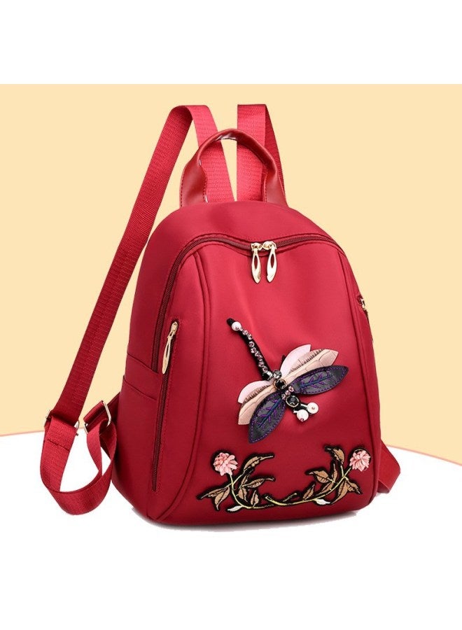 2022 Backpack Guofeng Schoolbag Women's Casual Bag Fashion Waterproof OxFord Cloth Embroidery Backpack Manufacturers Wholesale-Color:Red  - Image 1