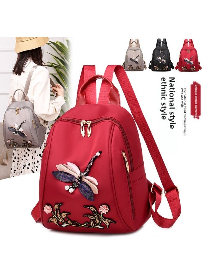 2022 Backpack Guofeng Schoolbag Women's Casual Bag Fashion Waterproof OxFord Cloth Embroidery Backpack Manufacturers Wholesale-Color:Red  - Image 2