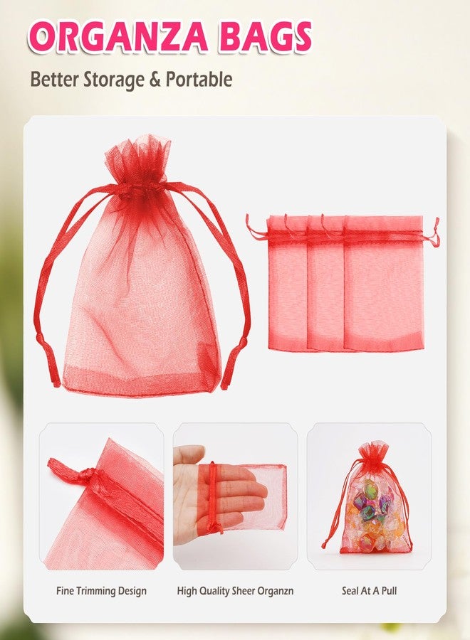 ANZNKU 50 Pcs 2.8x3.6inch Organza Bags Gift Bags Small Mesh Bags Drawstring Jewelry Bags Candy Bags for Christmas Wedding Party Favor (Red) - Image 3