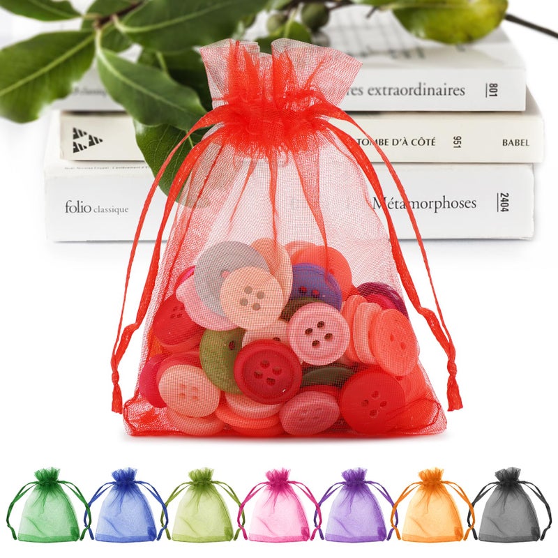 ANZNKU 50 Pcs 2.8x3.6inch Organza Bags Gift Bags Small Mesh Bags Drawstring Jewelry Bags Candy Bags for Christmas Wedding Party Favor (Red) - Image 1