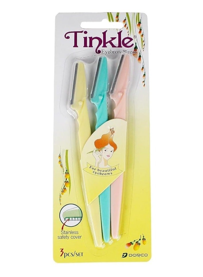 Tinkle 3-Piece Eyebrow & Facial Hair Removal Safety Razors Multicolour 0.15x8x3inch