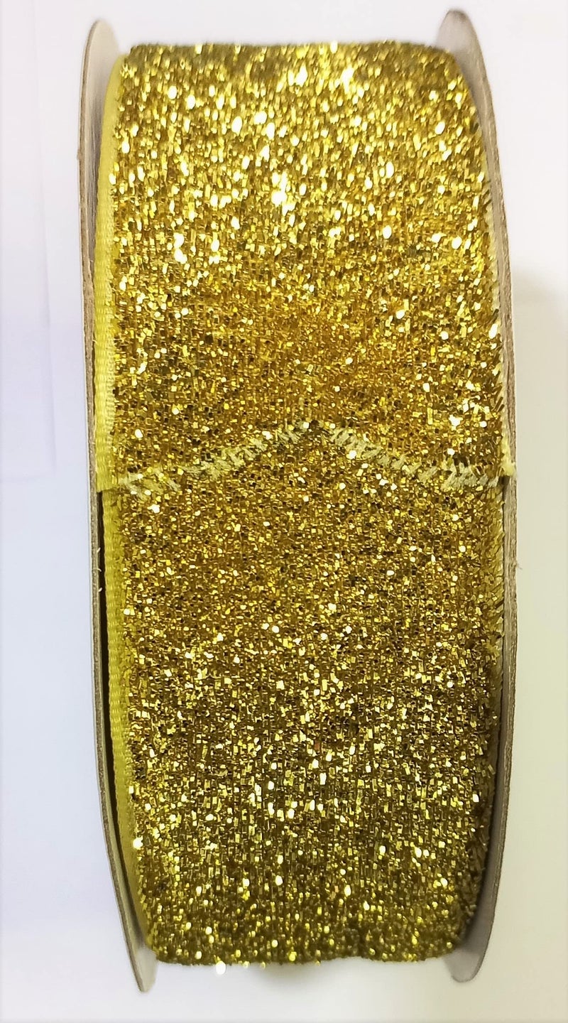 OMX Roll of Sparkle Glitter Ribbon Patti Lace (9 Meters) (Border) with 38mm (1.5 Inch) Width, Saree Border, Party Decoration, Craftwork (Gold) - Image 1