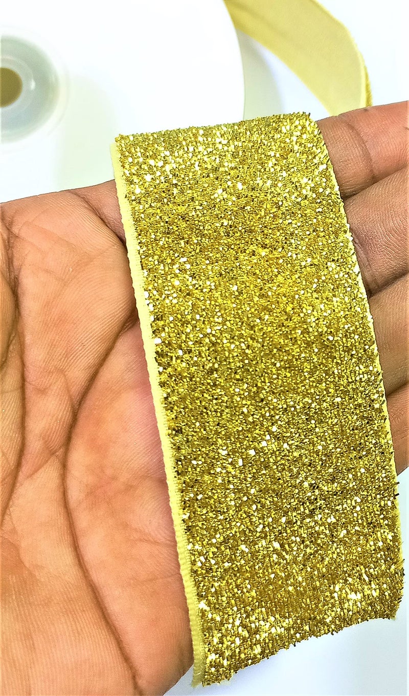 OMX Roll of Sparkle Glitter Ribbon Patti Lace (9 Meters) (Border) with 38mm (1.5 Inch) Width, Saree Border, Party Decoration, Craftwork (Gold) - Image 4