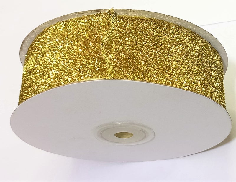 OMX Roll of Sparkle Glitter Ribbon Patti Lace (9 Meters) (Border) with 38mm (1.5 Inch) Width, Saree Border, Party Decoration, Craftwork (Gold) - Image 2