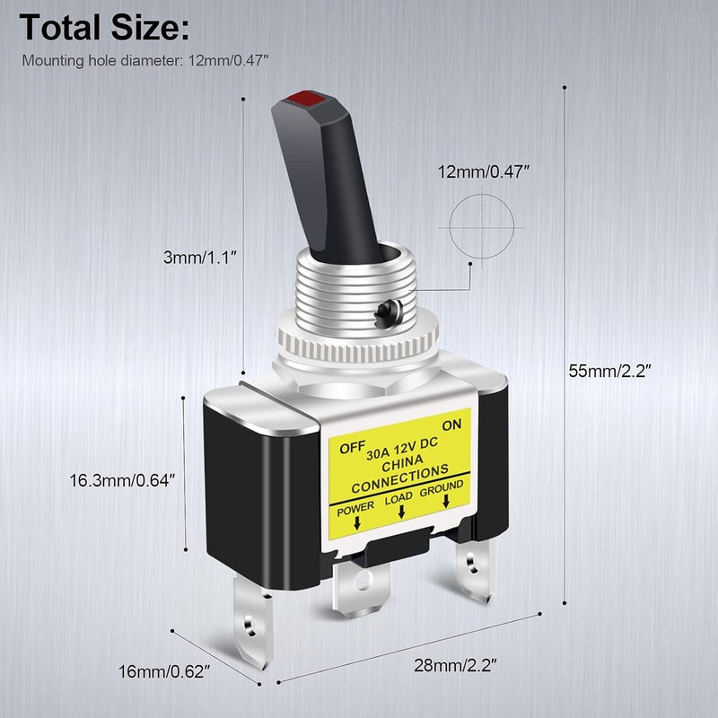 Twidec /3 قطع مفتاح تبديل مضيء من نوع الروكر 30A 12V DC SPST تشغيل/إيقاف 3 دبابيس للسيارات والقوارب مع ضوء LED أحمر مضيء - Image 3