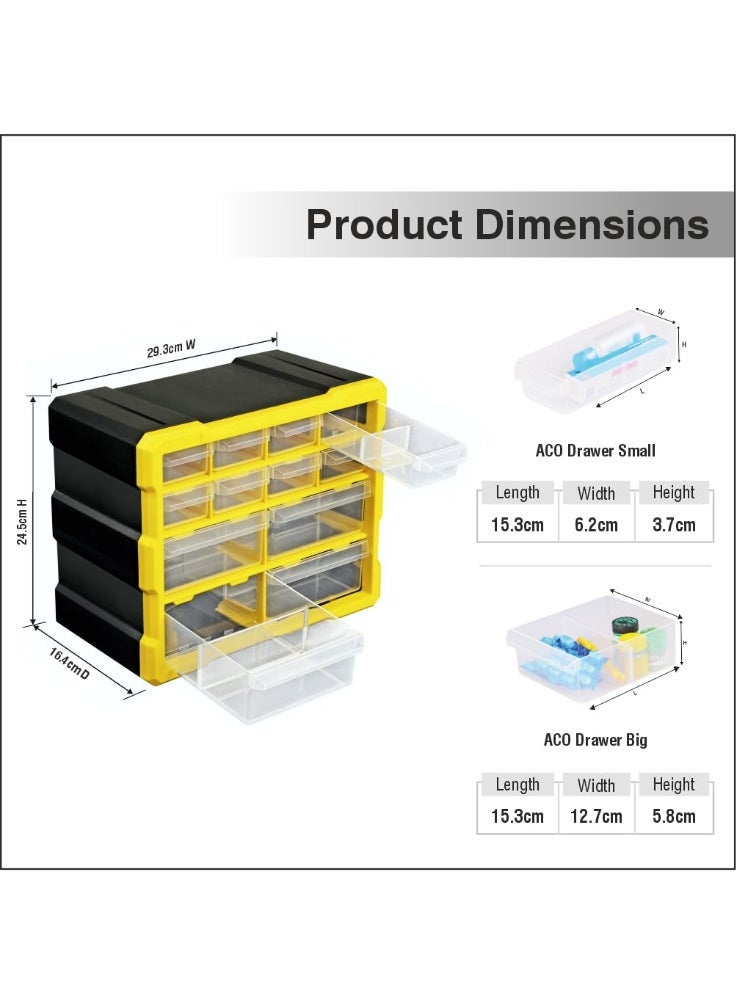 Alkon Plastic Component Organizer with 12 Drawers ACO 12 Small Parts Storage Unit | Organization Cabinet | Office Supplies | Stationary | Nuts, Screws & Bolts | Small Hardware | Workshop & Garage | DIY | Hobbies | Crafts | LEGO | Toys | Collectables | Sewing | Jewellery | Pharmacy | Medicine | Clinic | Hospital | Shop | Mobile | Electronics | Cables - Image 2