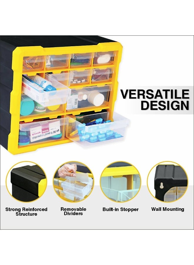 Alkon Plastic Component Organizer with 12 Drawers ACO 12 Small Parts Storage Unit | Organization Cabinet | Office Supplies | Stationary | Nuts, Screws & Bolts | Small Hardware | Workshop & Garage | DIY | Hobbies | Crafts | LEGO | Toys | Collectables | Sewing | Jewellery | Pharmacy | Medicine | Clinic | Hospital | Shop | Mobile | Electronics | Cables - Image 3
