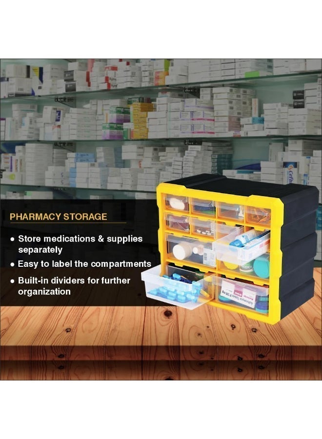 Alkon Plastic Component Organizer with 12 Drawers ACO 12 Small Parts Storage Unit | Organization Cabinet | Office Supplies | Stationary | Nuts, Screws & Bolts | Small Hardware | Workshop & Garage | DIY | Hobbies | Crafts | LEGO | Toys | Collectables | Sewing | Jewellery | Pharmacy | Medicine | Clinic | Hospital | Shop | Mobile | Electronics | Cables - Image 5