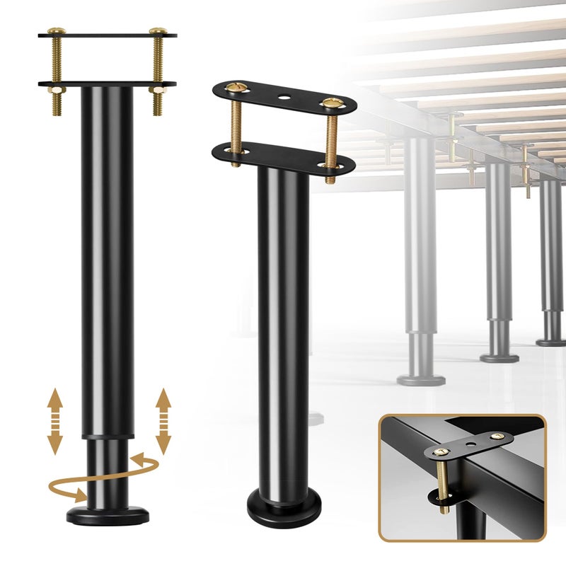 Laowu 2 Pcs Adjustable Bed Frame Center Support Legs  Heavy Duty Cold Rolled Steel Bed Slat Support Legs With Wider Base  Bed Frame Leg Replacement  Furniture Support Reinforcement Kit Height 10In To 16.5In - Image 1