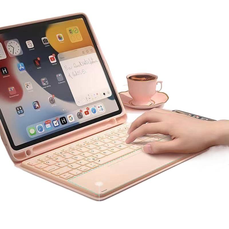 حافظة آيباد بلوحة مفاتيح متوافقة مع iPad Mini / iPad 10.2 باللون وردي سهل التخزين عملي للاستخدام المتكرر لترتيب الأغراض - Image 3