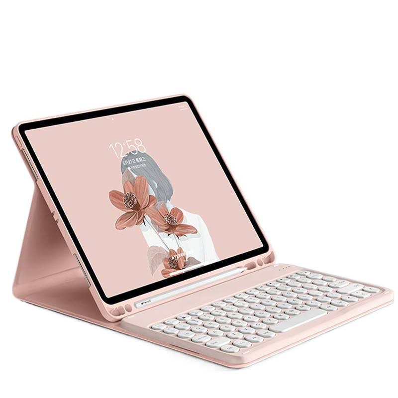 حافظة آيباد بلوحة مفاتيح متوافقة مع iPad Mini / iPad 10.2 باللون وردي سهل التخزين عملي للاستخدام المتكرر لترتيب الأغراض - Image 2