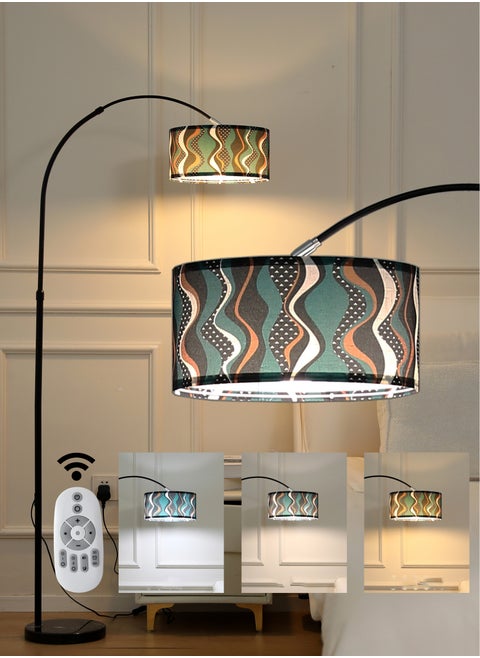 Nordic Arc Floor Lamp, 3 Adjustable Color Temperatures, with Funny Printed Lampshade & Remote Control, Eye-Caring Design for Living Room Bedroom Office