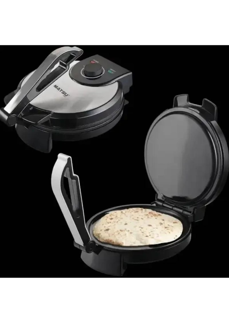Generic MATSU 10-Inch Electric Roti Maker – 1200W Non-Stick Chapati, Paratha & Flatbread Press Machine with Heavy-Duty Stainless Steel Body, Adjustable Temperature Control for Perfect Cooking, Dual Power & Ready Indicator Lights, Safety Lock Feature, Easy-Clean Non-Stick Plates, Instruction Manual Included – 220-240V Home Kitchen Appliance for Daily Use in UAE  - Image 3