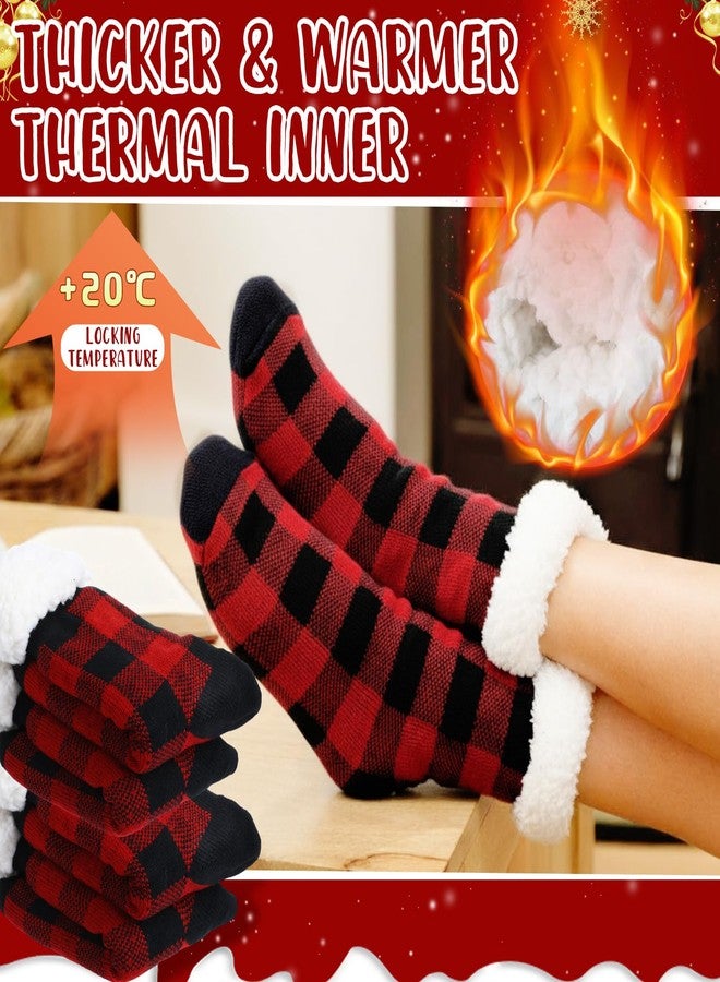 Cutecrop جوارب كيوت كروب الشتوية الناعمة والمضادة للانزلاق، 12 زوجًا، هدية مثالية لعيد الميلاد (بنقشة مربعات حمراء وسوداء). - Image 3