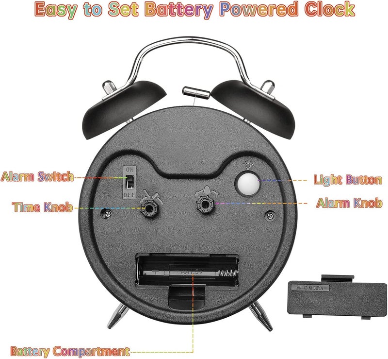 Peakeep Loud Alarm Clock for Kids Learning Telling Time Teaching Clock, 4.5" Rainbow-Colored Twin Bell Analog Alarm Clock Battery Operated for Heavy Sleepers Adults Teenagers Kids - Image 5