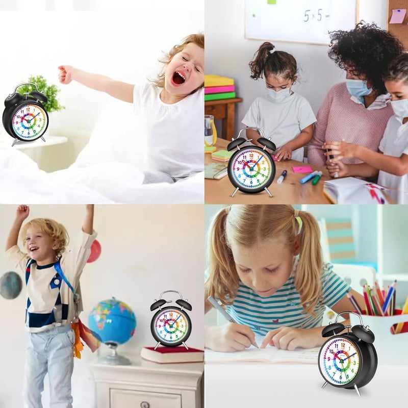 Peakeep Loud Alarm Clock for Kids Learning Telling Time Teaching Clock, 4.5" Rainbow-Colored Twin Bell Analog Alarm Clock Battery Operated for Heavy Sleepers Adults Teenagers Kids - Image 4