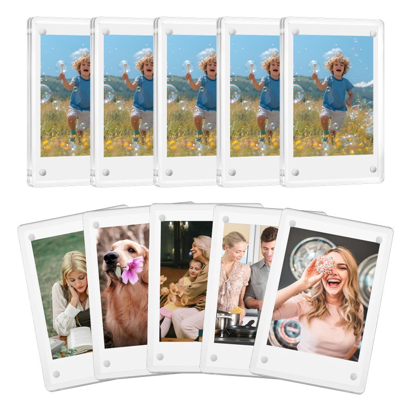 JUOIFIP 10 Pack Acrylic Polaroid Refrigerator Magnet Picture Frames, Clear Mini Frames for Instant Photos, 2.36 x 3.54 Inch Magnetic Instax Frame for Refrigerator Display - Image 1