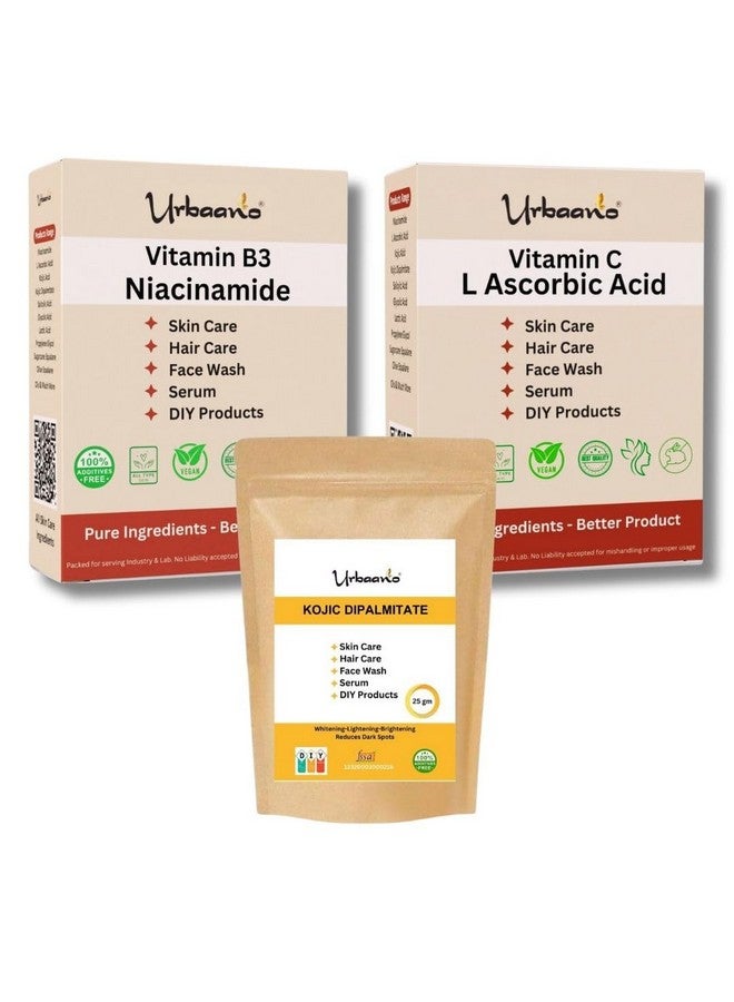 Urbaano herbal Niacinamide, Kojic Acid Dipalmitate & L Ascorbic Acid Powder for Making DIY Skin Care Products - Minimize Pores, Dark Spots, Balance Oil Production (Niacin - 100gm, Kojic - 50gm, Ascorbic - 100gm) - Image 1