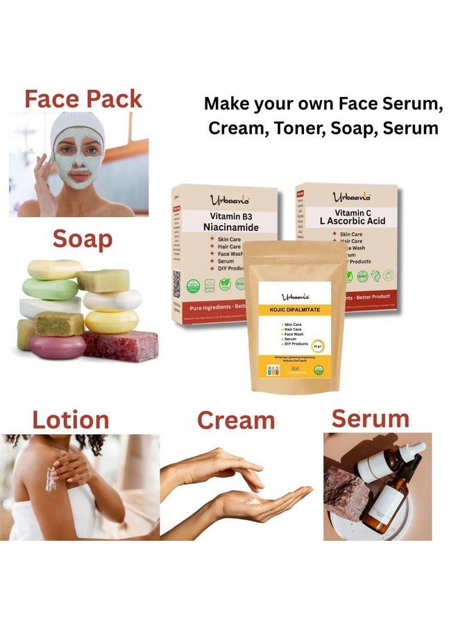 Urbaano herbal Niacinamide, Kojic Acid Dipalmitate & L Ascorbic Acid Powder for Making DIY Skin Care Products - Minimize Pores, Dark Spots, Balance Oil Production (Niacin - 100gm, Kojic - 50gm, Ascorbic - 100gm) - Image 3
