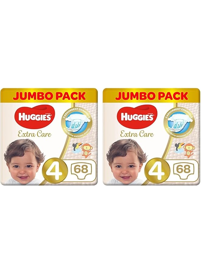 HUGGIES Extra Care Size 4 8 14 Kg Jumbo Pack 68 Diapers (Pack Of 2) - Image 1