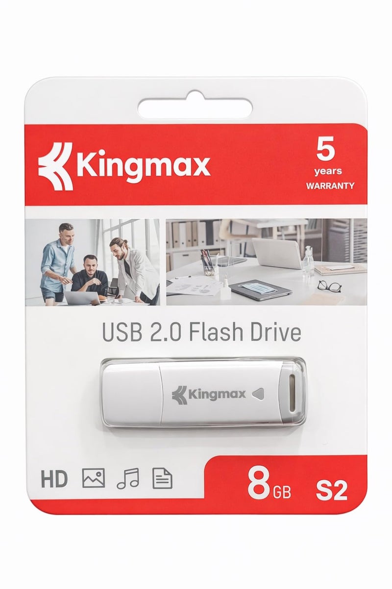 Kingmax USB 2.0 Flash Drive 8GB S2, Portable Memory Stick, High-Speed Data Transfer, Compact & Durable Design, Ideal for Documents, Music, Photos & Videos, 5-Year Warranty