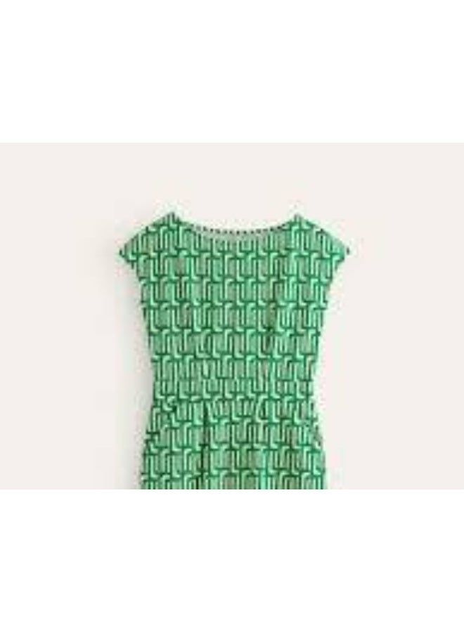 Boden Florrie Cotton Jersey Dress, Green Geometric Print - Image 2