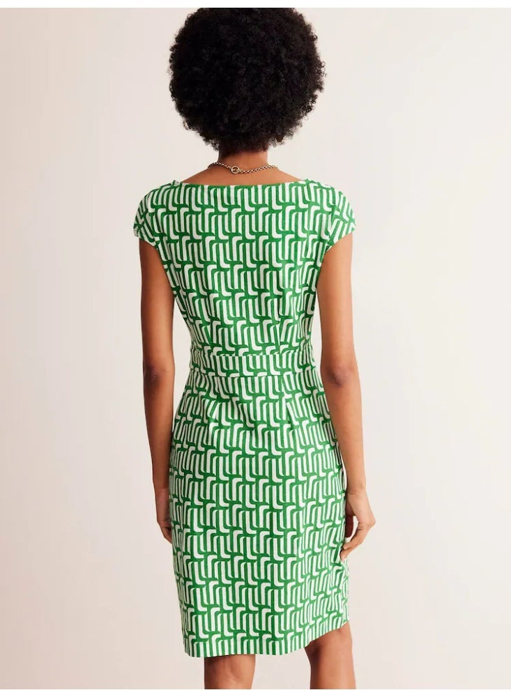 Boden Florrie Cotton Jersey Dress, Green Geometric Print - Image 3