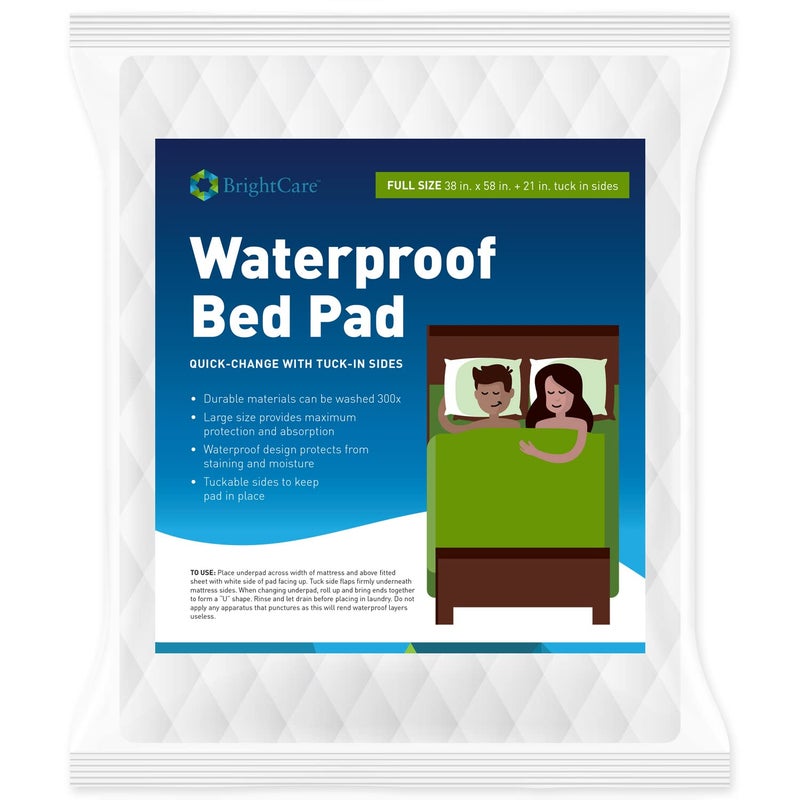 BrightCare Soft Quilted Underpad for Bed Protection with Secure Side Tucks  Absorbent Washable Leak Proof Barrier for Incontinence  for Adults Full Size Bed Pad  by BrightCare 